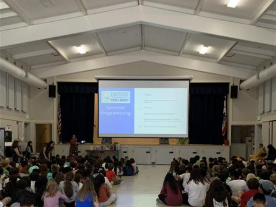 The librarian from Sunnyvale public library to promote the summer reading program to all students